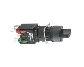 Sidebillede af Schneider Electric drejeafbryder, model ZBG-1009, med tydelige terminaler og betjeningshåndtag.