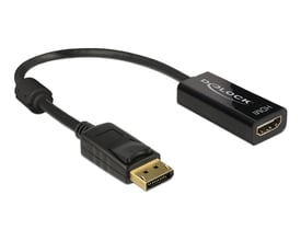 Sort Delock DisplayPort 1.2-til-HDMI-adapter med kort kabel, hanstik og HDMI-hunstik, passiv og 4K.