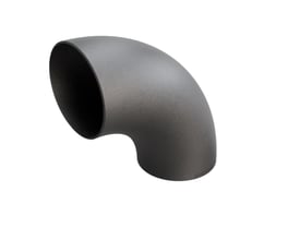 90 graders bøjning i P235GH stål med 219,1mm ydre diameter og 4,5mm godstykkelse, isoleret på hvid baggrund.