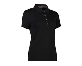 Nærbillede af Seven Seas Interlock Polo shirt S610, dame model, sort str. M, der viser detaljer ved kraven og knapperne.