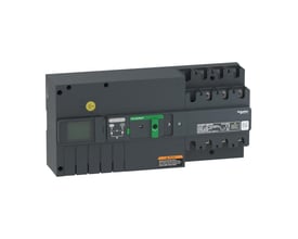 Schneider Electric Omskifter TA16 med LCD display og 100A, 3-polet, vist fra siden på hvid baggrund.