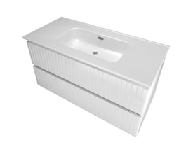 Sanibell Proline møbelsæt i hvid højglans med lodrette lameller, bredde 101cm, med 2 softclose skuffer.