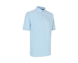 ID Identity poloshirt i lys blå, størrelse L, fremstillet i piquékvalitet med stolpe og tone i tone-knapper.