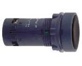 Schneider Electric sort monolitisk trykknap med 1NO kontakt og 22 mm monteringsdiameter, viste med skrueklemmer bagpå.