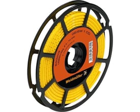 Weidmüller kabelmærke O gul CLI M 2-4 på en spole, med gul PVC og sort tekst til kabler 16-500mm².