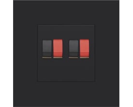 Niko afdækning til dobbelt højtalerudtag i sort finish med fire tilslutningspunkter, to røde og to sorte.