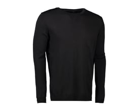 Bagfra visning af Seven Seas sorte pullover i 2XL, lavet af fin merino uld, med klassisk rundt halsudskæring.
