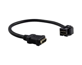 Lauritz Knudsen Merten Keystonemodul HDMI med 20 cm break-out kabel. En sort HDMI-stik i den ene ende og et keystone-stik i den anden.