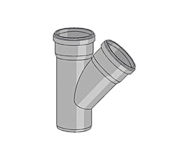 Nicoll Friaphon grenrør i grå plast, viser Y-formet samling med to indgange og én udgang med en vinkel på 87 grader.