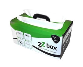ZZ Box double interfold dispenser med nonwoven klude, hvid og grøn emballage, 42x40 cm.