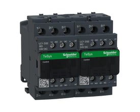 Schneider Electric TeSys D kontaktor 3-polet 3NO 32A 24VDC til reversering, viste to moduler koblet sammen.