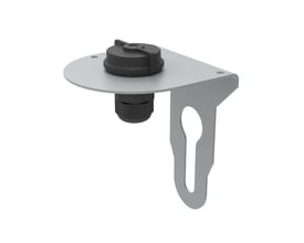 LEDVANCE Zhaga-sokkeladapter til Floodlight Flex, set skråt forfra med rund sort tilslutning og gråt beslag.