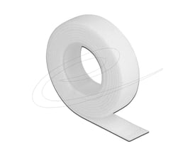 Hvid hook-and-loop tape fra DeLock på rulle med en løs ende; tapen er 1 meter lang og 13 mm bred.