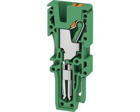Weidmüller stik APG 2.5 MI GN i grøn med PUSH IN teknologi og fjederterminaler, vist i snit.
