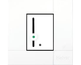 Nærbillede af Helvar DigiDim100 Rotary panel med sort ramme, viser den vertikale skyder, grøn LED og IR-modtager.