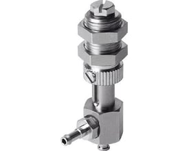 Festo ESH-HDL-2-PK holder til vakuumsuger med sidestillet vakuumtilslutning og højdekompensator, fastgjort med møtrikker.