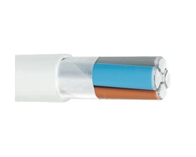 Nexans 5G16 mm² AXQ-AL-M aluminiumskabel med massiv rund leder og lysegrå HFFR yderkappe på hvid baggrund.