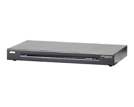 Aten SN9116 er en sort seriel konsolserver med 16 porte, set skråt forfra med statusindikatorer på fronten.