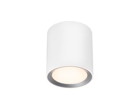 Nordlux Landon 14 badeværelseslampe i hvid metal med grå kant og integreret varmt LED-lys.