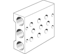 Festo manifold block PRS-1/8-3-B med tre porte på den ene side og flere monteringshuller på forsiden.