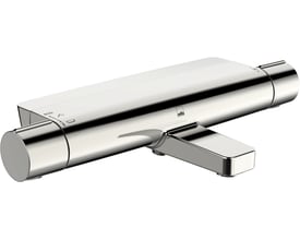 Oras Optima Style kar- og bruserarmatur i blank krom med synlig termostatkontrol og "ECO" symbol.