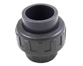 Gavatec Union PVC-U kobling til 25mm rør med 3/4'' gevind, fremstillet af mørkegrå PVC.