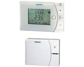 Siemens REV34-XA rumtermostat med digitalt display og knapper, samt et billede af enhedens lukkede front.
