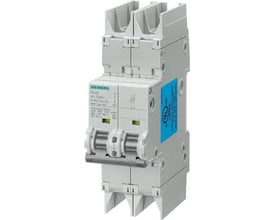 Siemens SENTRON 5SJ4, 2-polet automatsikring med to sammenkoblede vippekontakter, set skråt forfra.