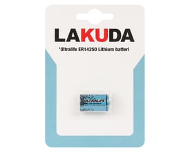 Lakuda Ultralife ER14250 Lithium batteri, ½AA, 3,6V, enkeltvis i blisterpakning med blå og hvid baggrund.