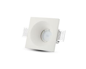 V-TAC kvadratisk GU10 lampe i hvidt gypsum med synlige metalclips til montering og en LED-pære.