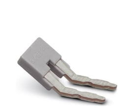 Detalje af Phoenix Contact indlægsbro EB 2-6, 2-polet grå, 6,2 mm deling, med mærkning "typ EB 2-6" tydeligt synlig.