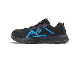 Airtox UL1-P sikkerhedssko i sort med blå logo og snørebånd, str. 38, præsenteret fra højre side.