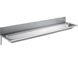 Intra Juvel P180V vaskerende i rustfrit stål, 1800 mm bred med bagplade og vægmontering vist fra siden.