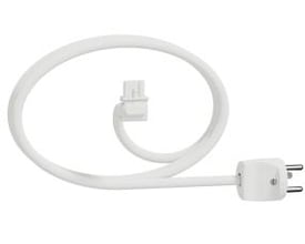 Lauritz Knudsen hvidt kabel på 6 meter med 1,5 mm2 tværsnit og vinklet Mini-Wieland stik samt dansk standardstik.