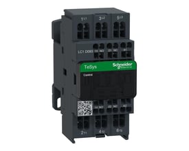 Detaljeret visning af Schneider Electric TeSys D kontaktor, der fremhæver tilslutningsklemmer, mærkning og 24V AC spole med 1NO + 1NC kontakter.
