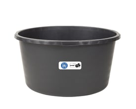 Mørkegrå 90 liters murerbalje i syrefast PE med forstærket kant og bund, TUV GS og Blue Angel certificering.