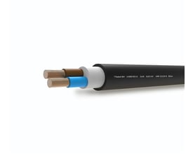 Sort 2x16 RZ1-K flex kabel med 500 meter, vist med afskåret ende der afslører isolerede ledere i blå og brun.