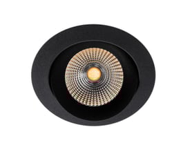 SLC One 360° sort downlight med 8W LED og 3000K lysfarve, vist med en dyb sort ramme og en lysende LED-kerne.