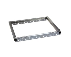 Schneider Electric svingramme til 19'' rack, 12U, fremstillet af metal med perforerede monteringsskinner på hvid baggrund.