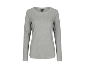ID Identity dame T-shirt i grå melange, langærmet med let figursyet pasform i blød antipilling interlock kvalitet.