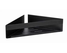 Hjørnehylde i mat sort rustfrit stål med målene 36 x 17 x 8 cm og praktisk dræn design.