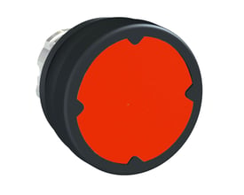 Schneider Electric Harmony XB4 trykknaphoved, Ø37 mm, i rød med sort kant, monteringsbeslag synligt.