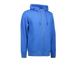 ID Identity hættecardigan i azurblå, str. 3XL, med gennemgående lynlås, kængurulomme og snøre i hætten.