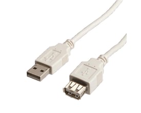Hvidt USB 2.0 A-A kabel på 1,8 meter med han- og hun-stik, perfekt til forlængelse af eksisterende USB-kabler.