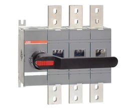 ABB 3-polet lastafbryder på 1600A med sort ON/OFF greb monteret til venstre for frontpanelet.