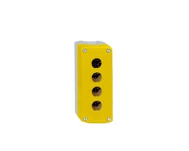 Schneider Electric gul trykknapkasse XALK tom, med plads til 4xØ22mm knapper og monteringsskruer.