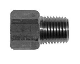 Messing reduktion med 1/8" NPT indvendigt og 1/4" NPT udvendigt gevind, fremstillet af CW617N messing.