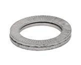 Nord-Lock original delta sikringsskive i 4mm, vist forfra med kileformet mønster og indre låsering.