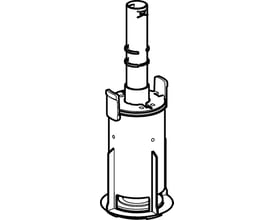 Teknisk tegning af Geberit skyllegarniture til AP123 cisterner med 3/6 L skyl i hvid plast.
