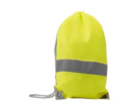 ID Identity gymbag rygsæk i fluorescerende gul med reflekterende grå stribe og bomuldssnor.